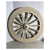 Vintage painted wooden spinning wheel fly wheel f.