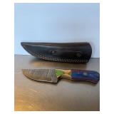 Custom Damascus steel fixed-blade hunting knife w.