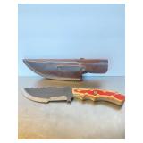 Custom file knife with a colorful laminated wood .