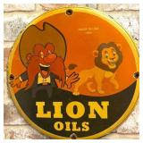 Lion Oils 12-Inch Porcelain Enamel Sign