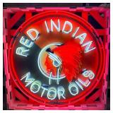 Red Indian Motor Oils Single-Sided Neon Porcelain