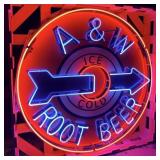 A&W Root Beer Neon Porcelain Sign - Real Glass, Pr