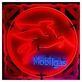 Large Mobilgas Round Neon Porcelain - Vintage Pega