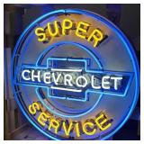 Super Chevrolet Service Neon Porcelain Enamel Sign