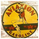 Aviation Gasoline Pin-Up Girl 12-Inch Porcelain En