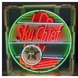 Texaco Sky Chief Gasoline Glass Neon Can with Porc