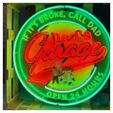 Dad's Garage Open 24 Hours Single-Sided Neon Porce