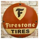 Firestone Tires Red Porcelain Enamel Sign (12in)