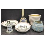 PASTA BOWLS, PLANTER,LOUIVILLE STONEWARE BELL &