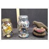 JEWELRY IN A JAR & VTG SEWING CUSION