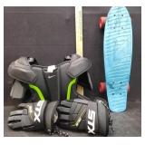 KRYPTONICS SKATEBOARD, NIKE PADS & STX GLOVES