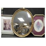 2 PICTURES & OVAL MIRROR