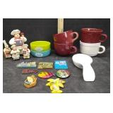 KITCHEN ITEMS, COFFEE CUPS,MAGNETS,CAT DISHES