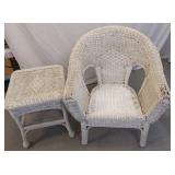 WICKER CHAIR AND WICKER SIDE TABLE
