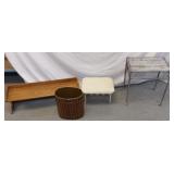 SIDE TABLE, VINTAGE TRASH CAN & MORE