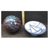 HADLEY STONEWARE, FRUIT BOWL & DECORATIVE GLOBE