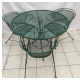 WROUGHT IRON TABLE AND 3 CHAIRS