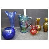 VTG INDIANA CARNIVAL GLASS PITCHER, BLUE GLASS &