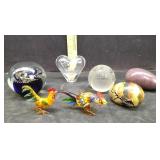 GLASS PAPERWEIGHTS, BLOWN GLASS ROOSTERS & MORE