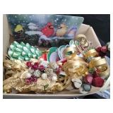 BOX OF XMAS DECOR & XMAS COOKIE JAR