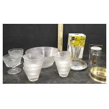 RIBBED GLASS BOWLS, CANDLE HOLDERS, MIKASA VASE