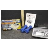 2 WEATHER RADIOS, 2 LB. WEIGHTS