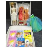 VTG BLONDE BUBBLECUT BARBIE, BLACK CASE W/CLOTHES