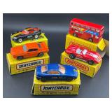 5 Assorted Matchbox Diecast Cars In Boxes