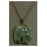 Rare Genuine Jade Ruby Eyed Elephant Necklace
