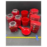 Red jars and canisters