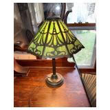 Art Nouveau Style Slag Glass & Bronze Table Lamp