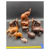 Carved wooden elephants