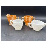 Milk and carnival glass cream and sugars