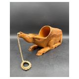 Hand carved water buffalo wine holder