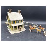 Lighted Christmas Village House/ Deer Figurines
