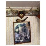 Vintage steer, horns powder, horn, and picture