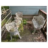 Cast iron patio two chairs bench table and teapot