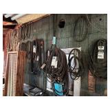 Assorted belts and room divider