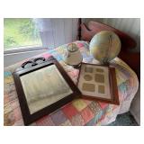 World globe, mirror, picture frame, lamp