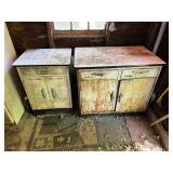 Two metal kitchen cabinets with enamel top