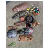 Assorted mask, pottery and wooden bowls