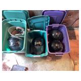 Five motorcycle helmets