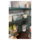 Two units green coated metro style shelves with 5