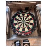 Dart board with cabinet:  wall hanging