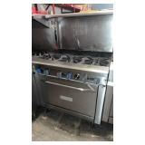 Royal six burner range with over shelf on casters
