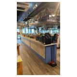 Square bar and bar top including overhead bottle