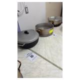 Three assorted pots with two lids