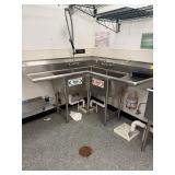 CUSTOM CORNER 3 COMPARTMENT SINK W/2 FAUCETS AND