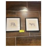 2 FRAMED ANIMAL PRINTS 12 X 13