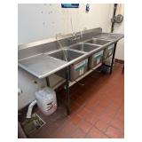 Stainless steel three compartment pot sink 90